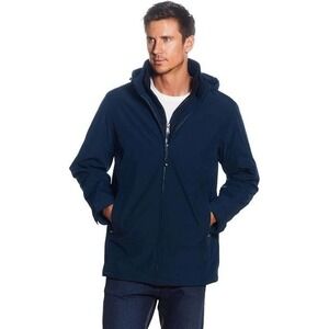 NEW WEATHERPROOF Men's 3XL Stretch Tech Hooded Jacket Navy Blue Parka Windbreker